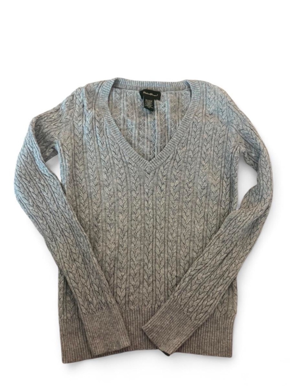 Eddie Bauer Classic Cable Knit V-Neck Sweater - Light Gray